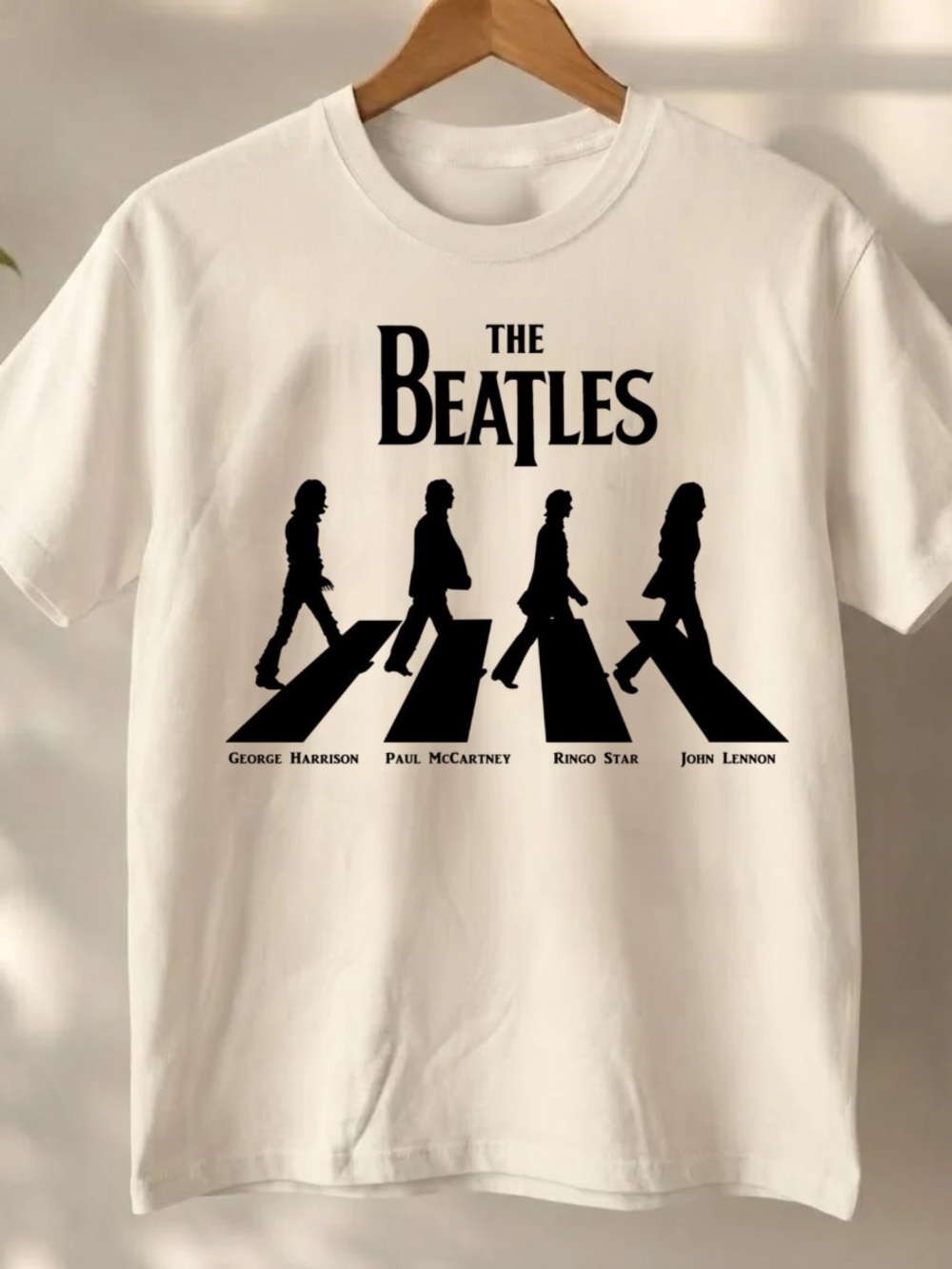 Gildan White Short Sleeve Tee with Black Beatles Abbey Road Graphic